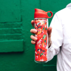 custom water bottle red floral watercolor