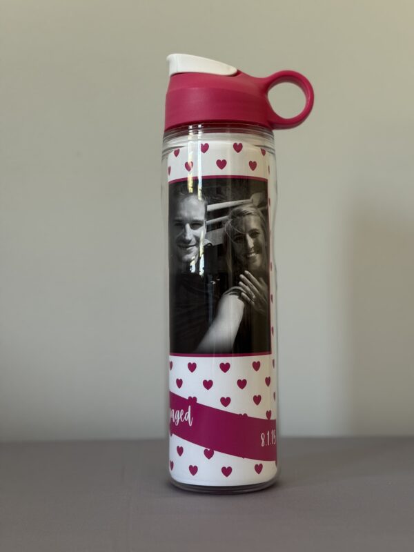 upload your photo to hearts background custom water bottle