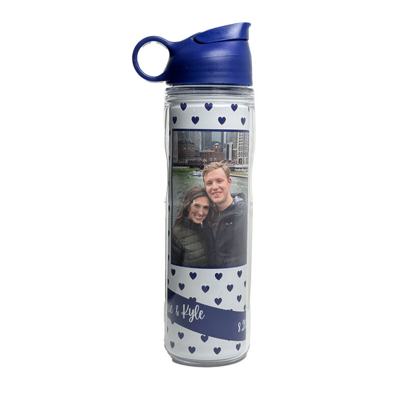 upload your photo to hearts background custom water bottles