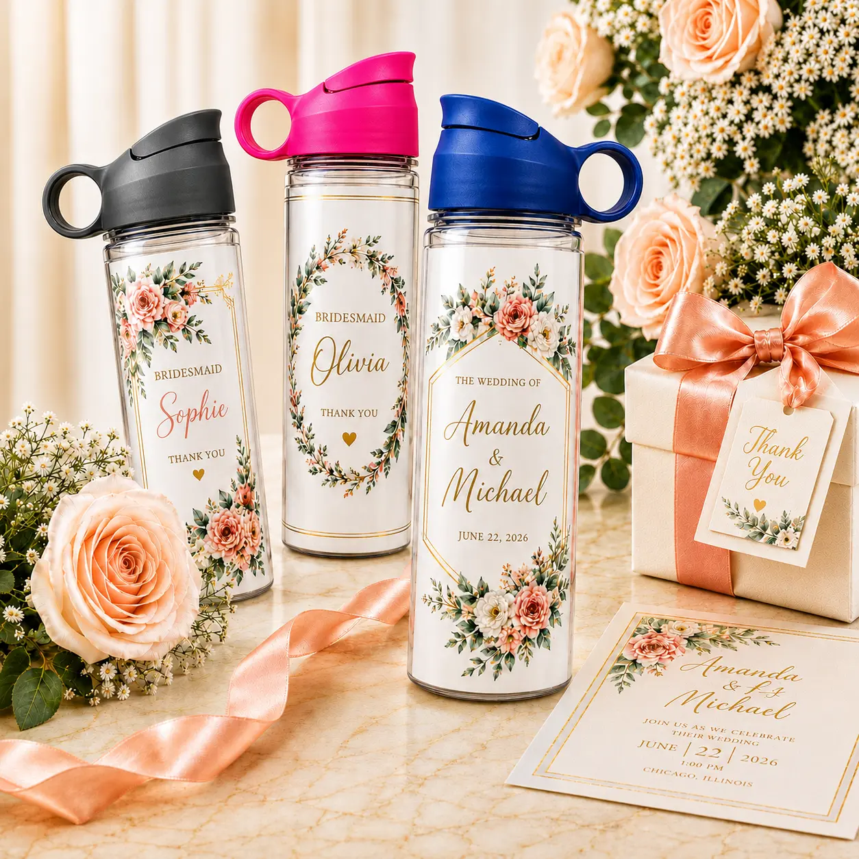 Custom water bottle gifts for wedding