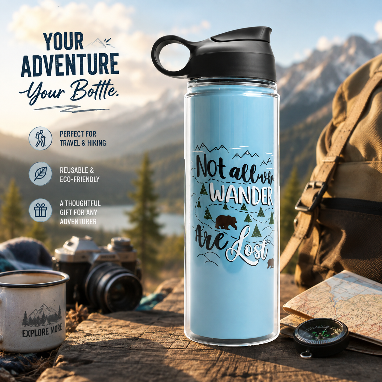 Custom Water Bottles Travelers and Adventure Lovers