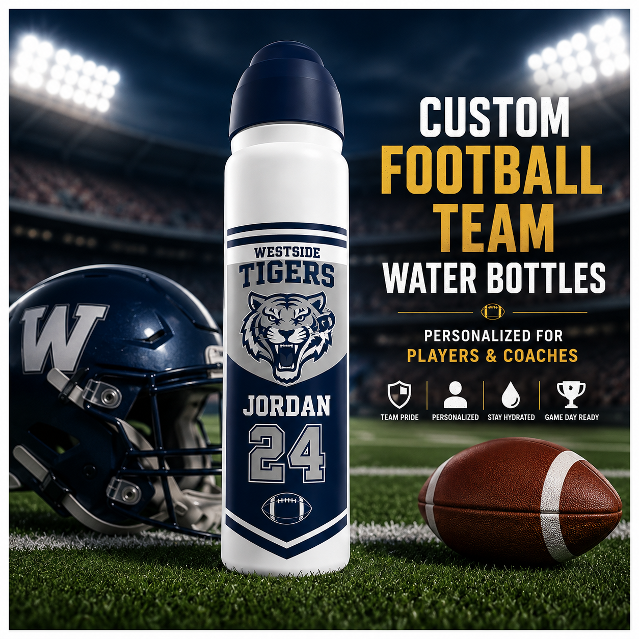 Custom Football Team Water Bottles